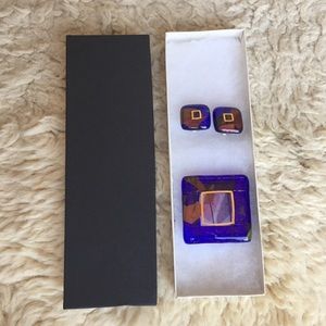 NEW Handmade Glass Brooch & Earrings Set